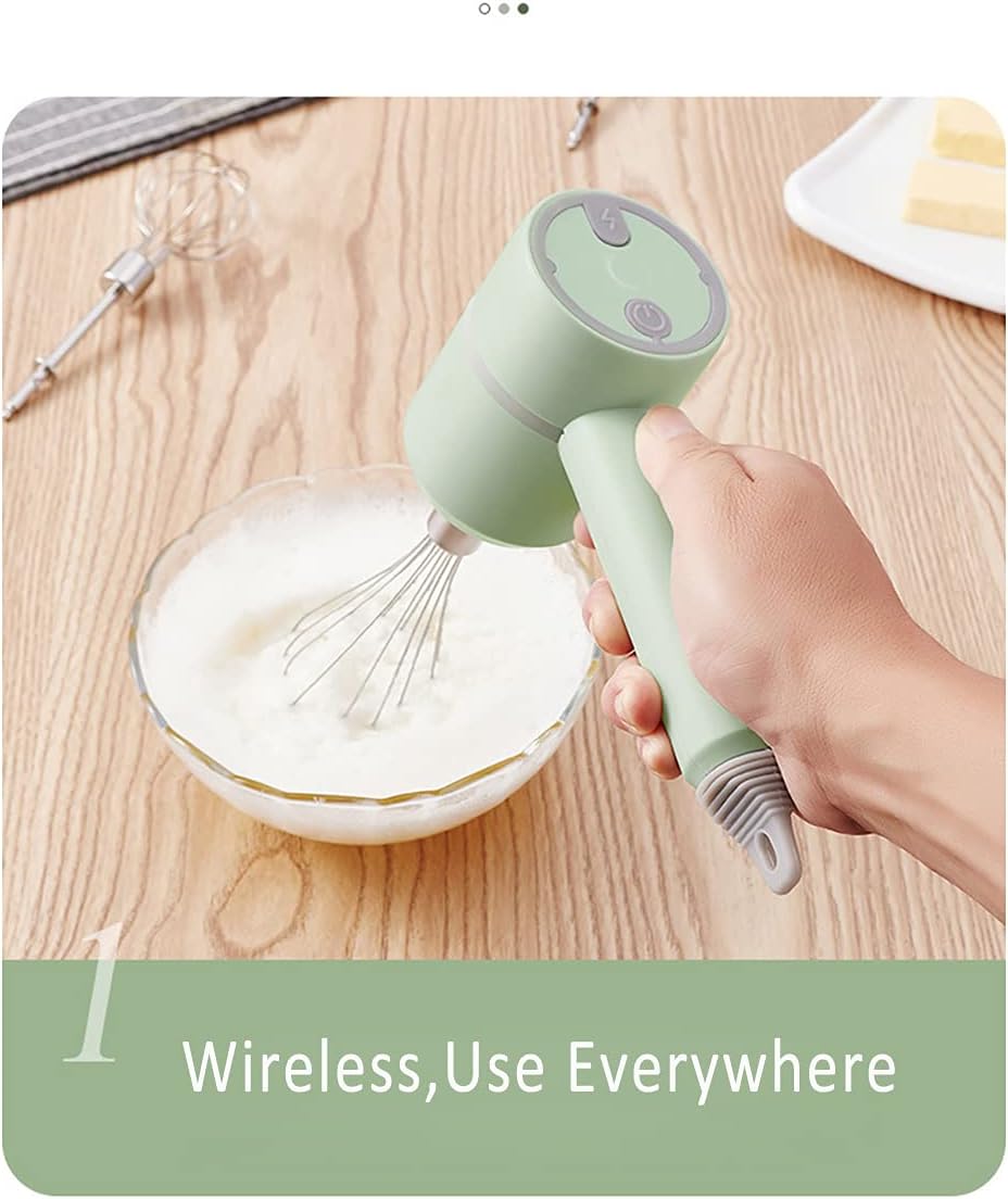 Electric Hand Mixer,Cordless Electric Kitchen Hand Mixer Stainless Steel Egg Whisk,Rechargeable,3 Speed,Detachable for Whipping Cream,Mixing Cookies,Cakes (Yellow)