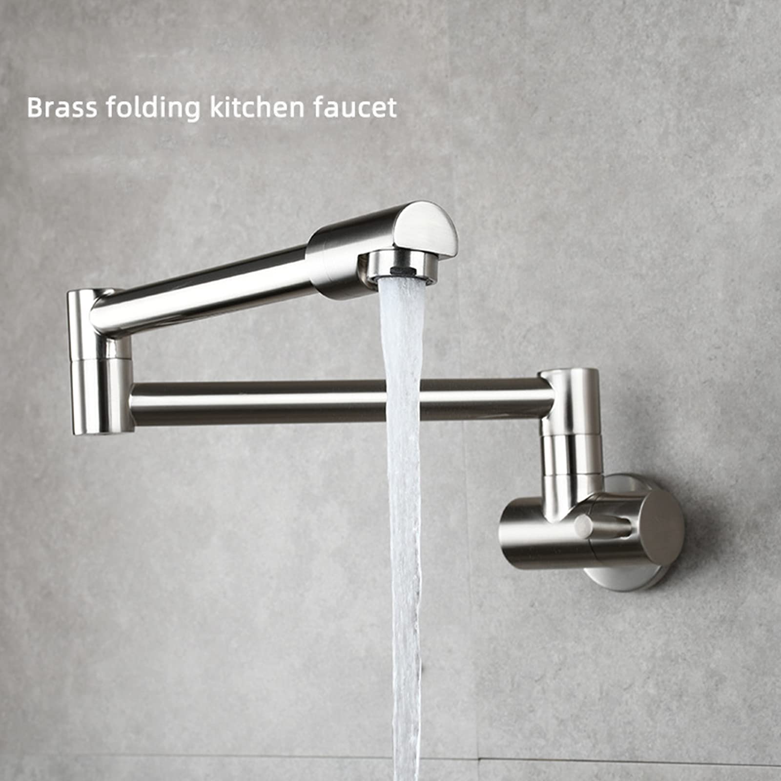 Grifo De Cocina, Latón Plegable Swing Spout Grifo De La Cocina Montaje En Pared Sola Manija Pot Filler Grifo, Grifo De Cocina Plegable Con Brazo Oscilante De Doble Articulación,Brushed