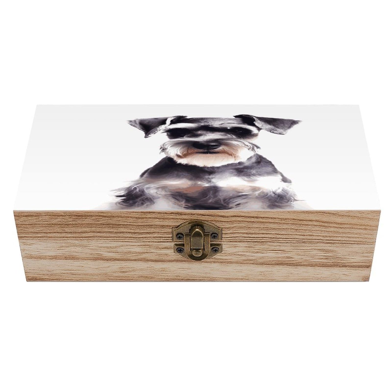 JTREHY Well-behaved Schnauzer Wooden Keepsake Box Vintage-Style Wood Keepsake Case with Hinged Lid Solid Wood Boxes Beautifully Memory Treasure Case Vintage-Style Wooden Storage Box