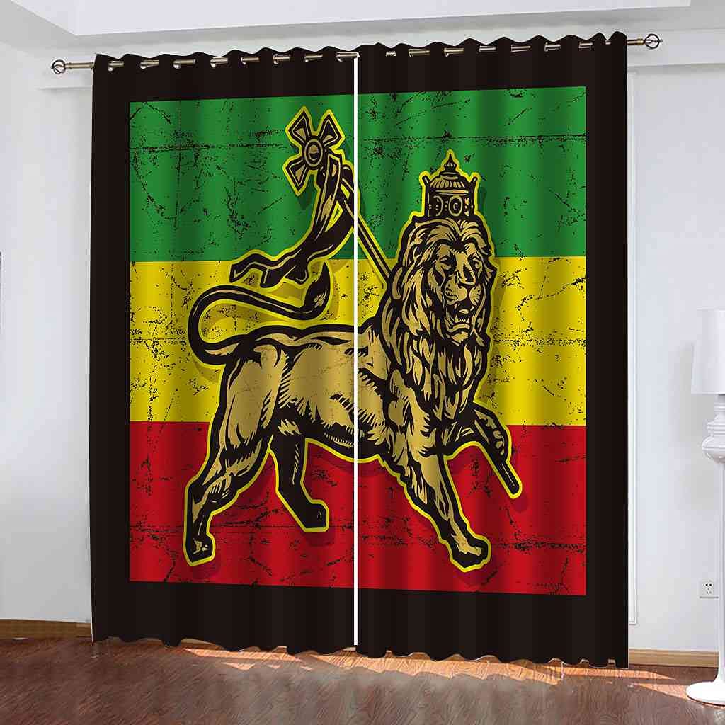 Rideau occultant lion jaune 264x160 cm avec rideaux à oeillets lourd