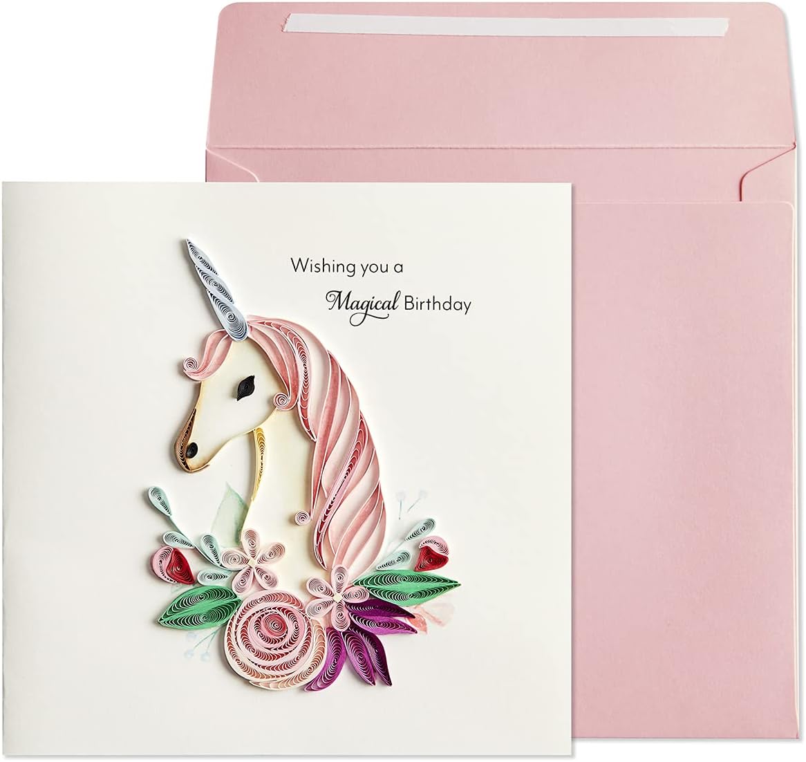 NIQUEA.D Happy Birthday Card, Unicorn Quilled (NB-0062), (6" x 6") Square (Pack of 2)