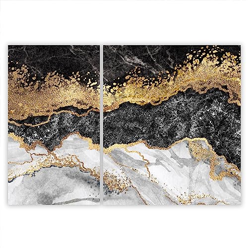 SMTDeco Protection plaque de cuisson, vitrocéramique, verre trempé, pour cuisinières électrique, à induction,planche à découper 30x52 + 45x52 cm Lot de 2 motif Marbre Noir