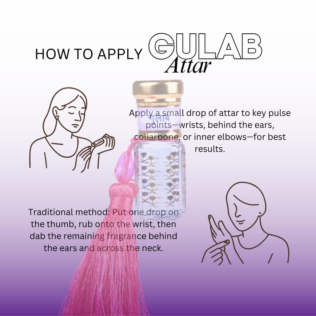 Urooh Alcohol-Free Rose (Gulab) Attar 3ml β Long Lasting Natural Floral Perfume Oil | Premium Non-Alcoholic Ittar for Men & Women | Concentrated Roll-On Fragrance 4