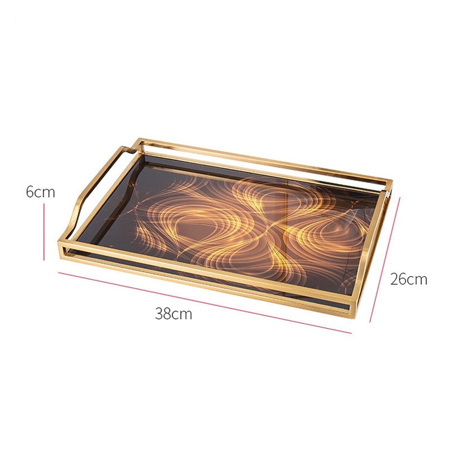 Bandeja Creativa Metal Vidrio geométrico Curva patrón de Oro Rectangular Objetos pequeños cosméticos joyería Almacenamiento Bandeja (Color : Tray)