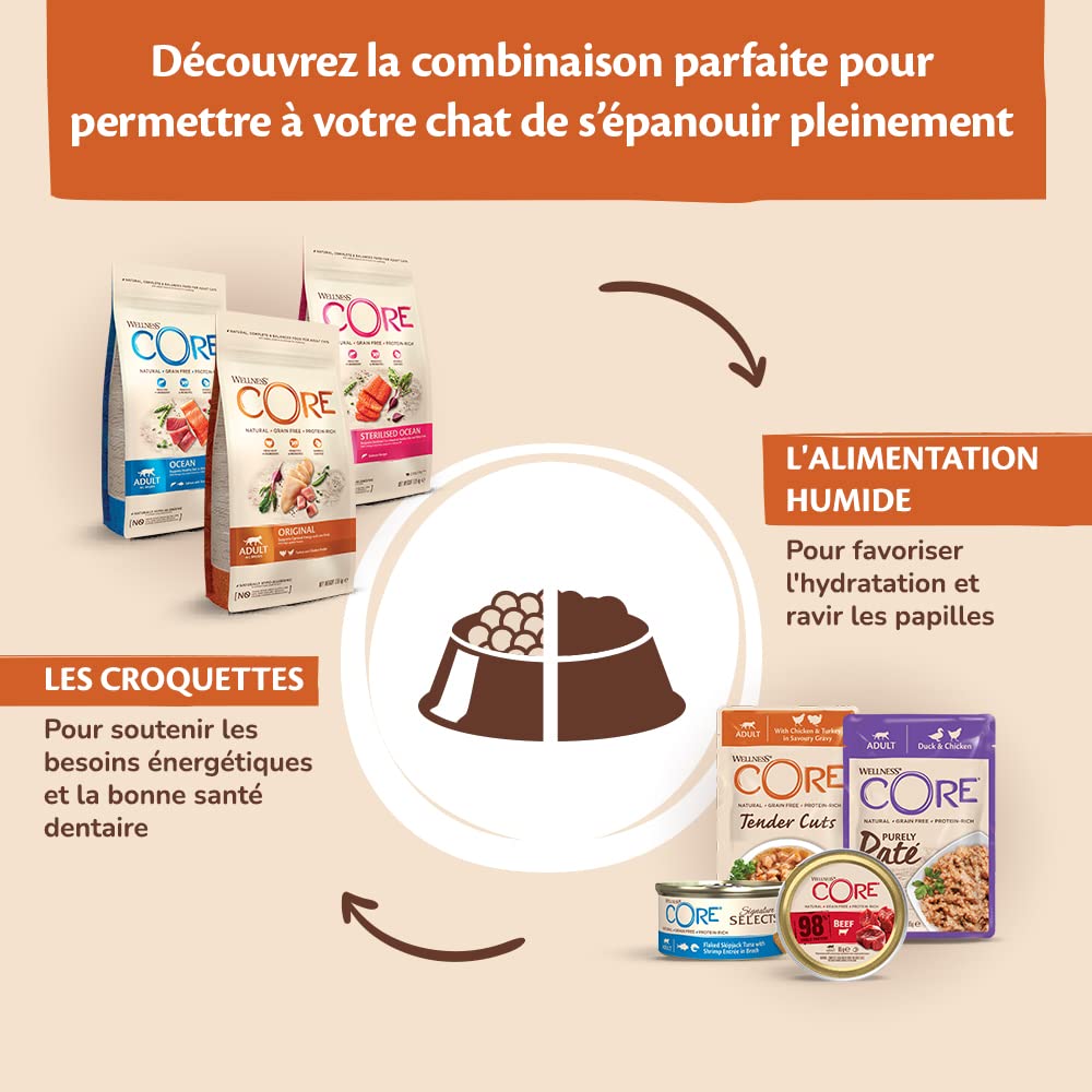 Wellness CORE Purely Paté 24 x 85g, Poulet & Dinde – Pâtée Chats | Sans Céréales, Naturelles, Hypoallergénique, Riche en protéines, À Haute Teneur en Viande