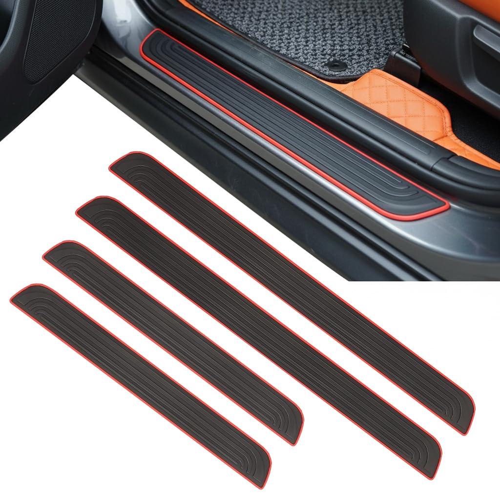 Car Door Sill Guards, Anti-Slip Grooved Rubber Door Sill Strips, Self -Adhesive Anti-Scratch Waterproof Door Sill Protector, Peel and Stick, 2 Sizes, Pack of 4, 20.5''/14.7''-image-6