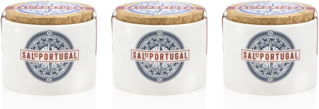 Fior di Sal – Sal del Portogallo – Confezione da 3 vasetti in ceramica da 150 g – Estratto dalle saline di Figueira da Foz – Sale 100% naturale – Prodotto gourmet portoghese