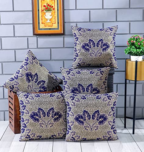 Image of Nendle Jacquard Weaved 16X16 Inch Polycotton Ethnic Floral 210 TC Cushion Cover Set Of 5 (40 * 40Cm, Purple)