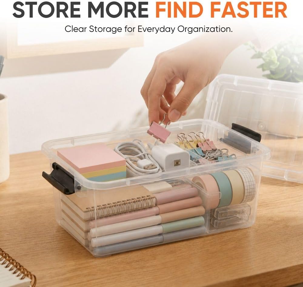 Superio 1.05 Quart Mini Clear Plastic Storage Container with Lid, Stackable Small Organizer Box for Crayons, Art Supplies, Beads, Sewing, Stationery & Food Storage, 2 Pack