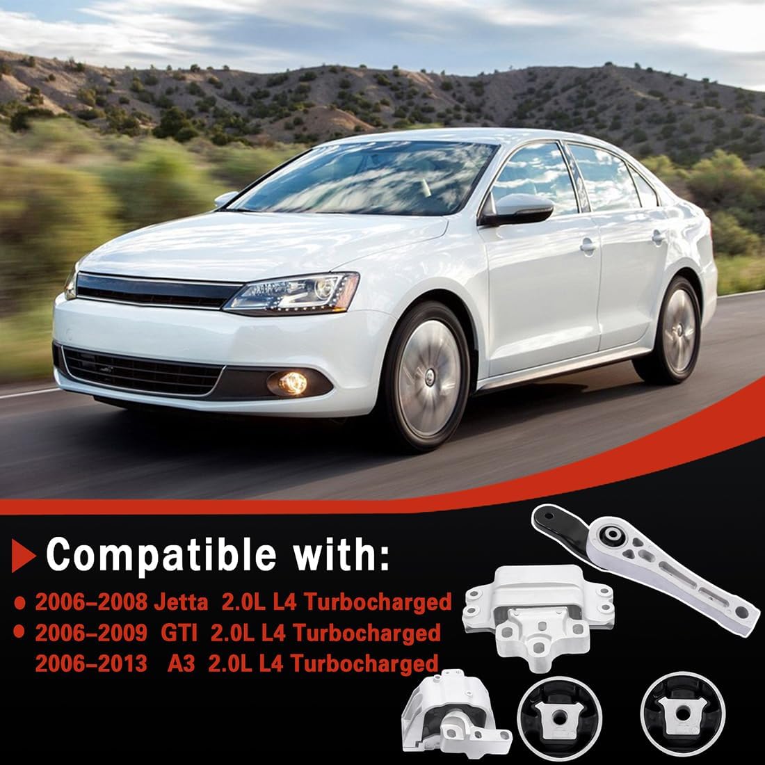 A6929 A6960HY A6969 A6962 A6966 Engine Motor and Transmission Mount Compatible withetta Jetta 2006 2007 2008 & GTI 2006-2009 2.0L L4 Turbocharged & A3 2006-2013 2.0L L4 Turbocharged