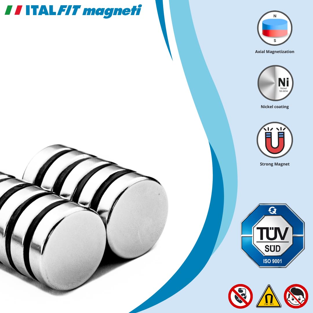 Italfitmagnetisrl | 20 sztuk - Małe magnesy neodymowe Siła 5,40 kg - Średnica 20 mm Grubość 5 mm
