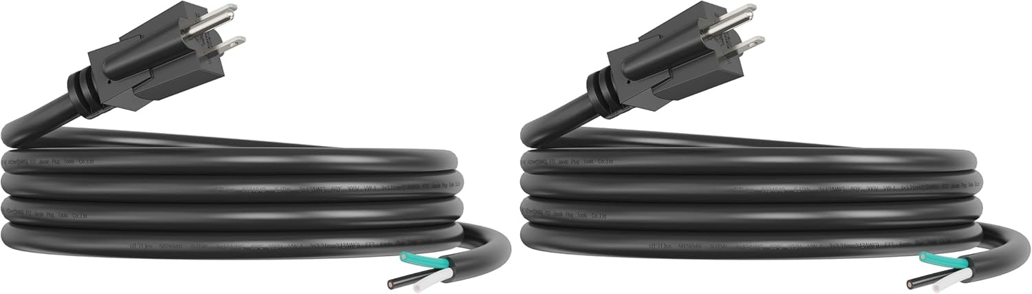 PLUGTUL Replacement Power Cord 10 FT, 12 Gauge, 3 Prong, Heavy Duty, NEMA 5-15P, 15A 125V 1875W, ETL Listed (Pack of 2)