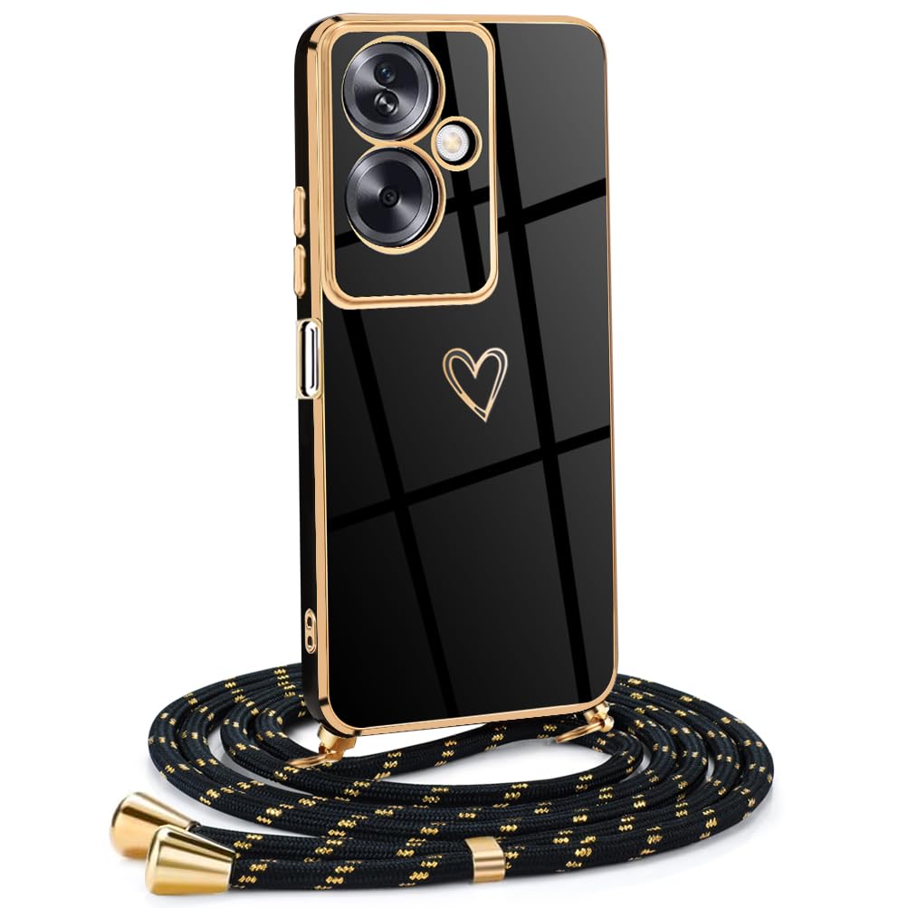 Paekear Custodia Con Cordino Per OPPO A79 5G - Cover Trasparente Morbida Antiurto Con Tracolla Regolabile, Nero - 6
