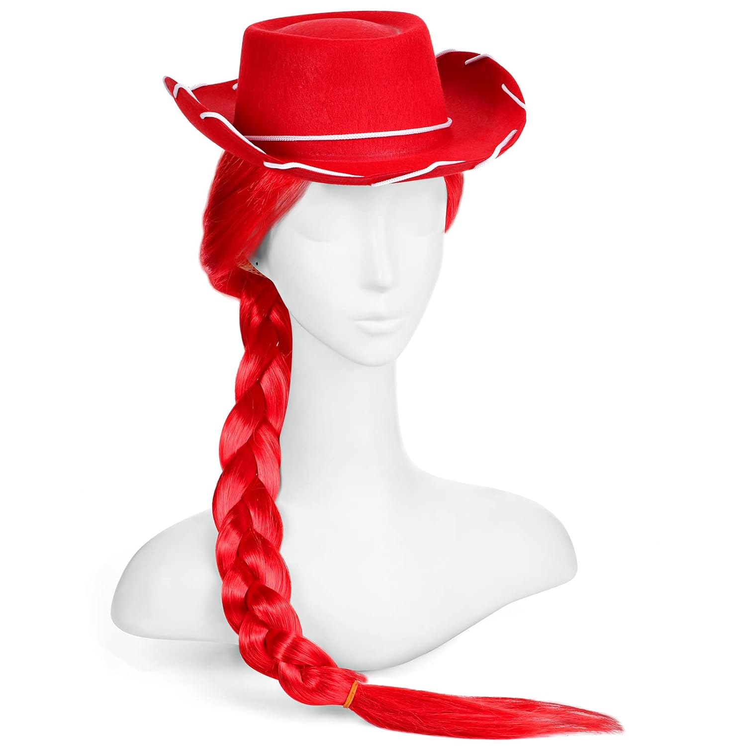 2 Pcs Long Red Braids Wig with Western Cowboy Hats Cowgirl Cosplay Costume for Kids Cowgirl Halloween Cosplay Costume