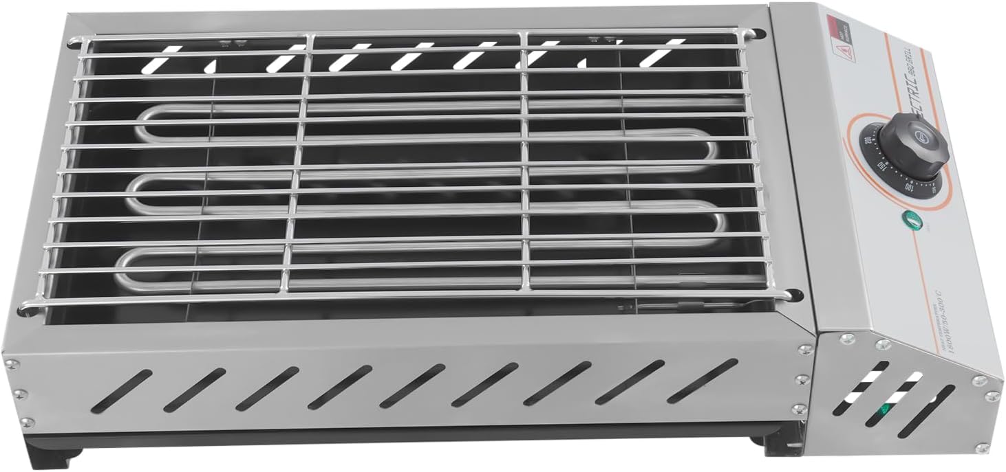 Electric Barbecue Grill, 1800W Commercial Electric Indoor BBQ Grill with Temp Control 122~572°F, Smokeless Countertop Grills with Removable Griddle for Restaurant Home Camping Party Picnic
