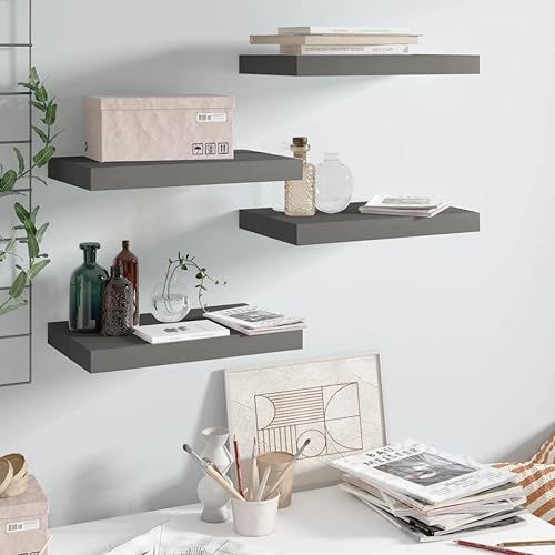 Miniatura 93 de Estantes flotantes de pared, 2 piezas de madera de fibropanel de densidad media gris de 47.2 x 9.3 x 1.5 pulgadas, estante de almacenamiento