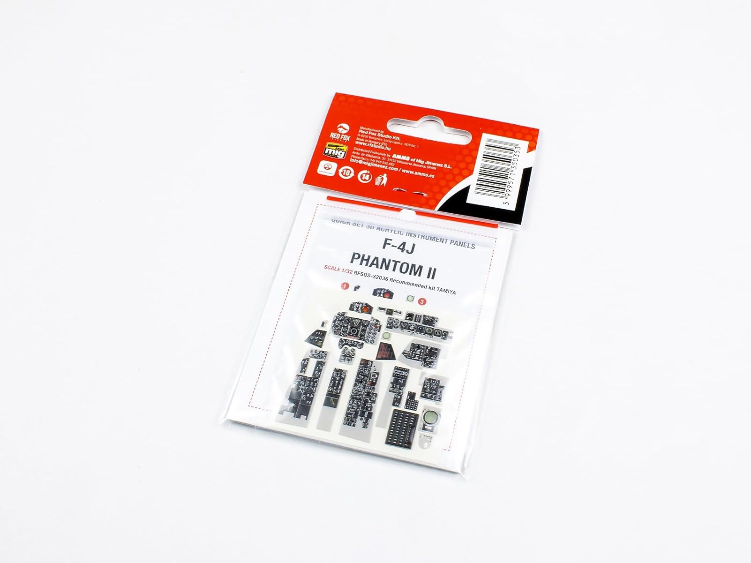 Red Fox Studio RFSQS-32036 1/32 F-4J Phantom II 3D Acrylic Instrument Cockpit Panel (for Tamiya)