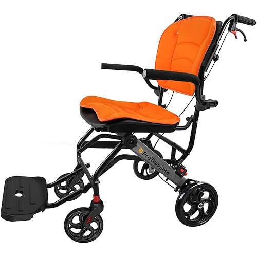 Wheelchairs for Adults,Transport Wheelchair Lightweight Foldable with Removable Cushion,Transport Chair,Ergonimic Travel Wheelchair with Telescopic Handle,Orange