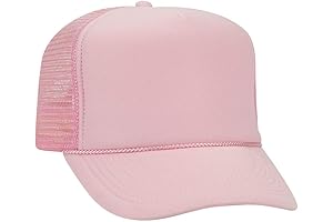 Light Pink Hat: Polyester Foam Front 5 Panel High Crown Mesh Back Trucker Hat