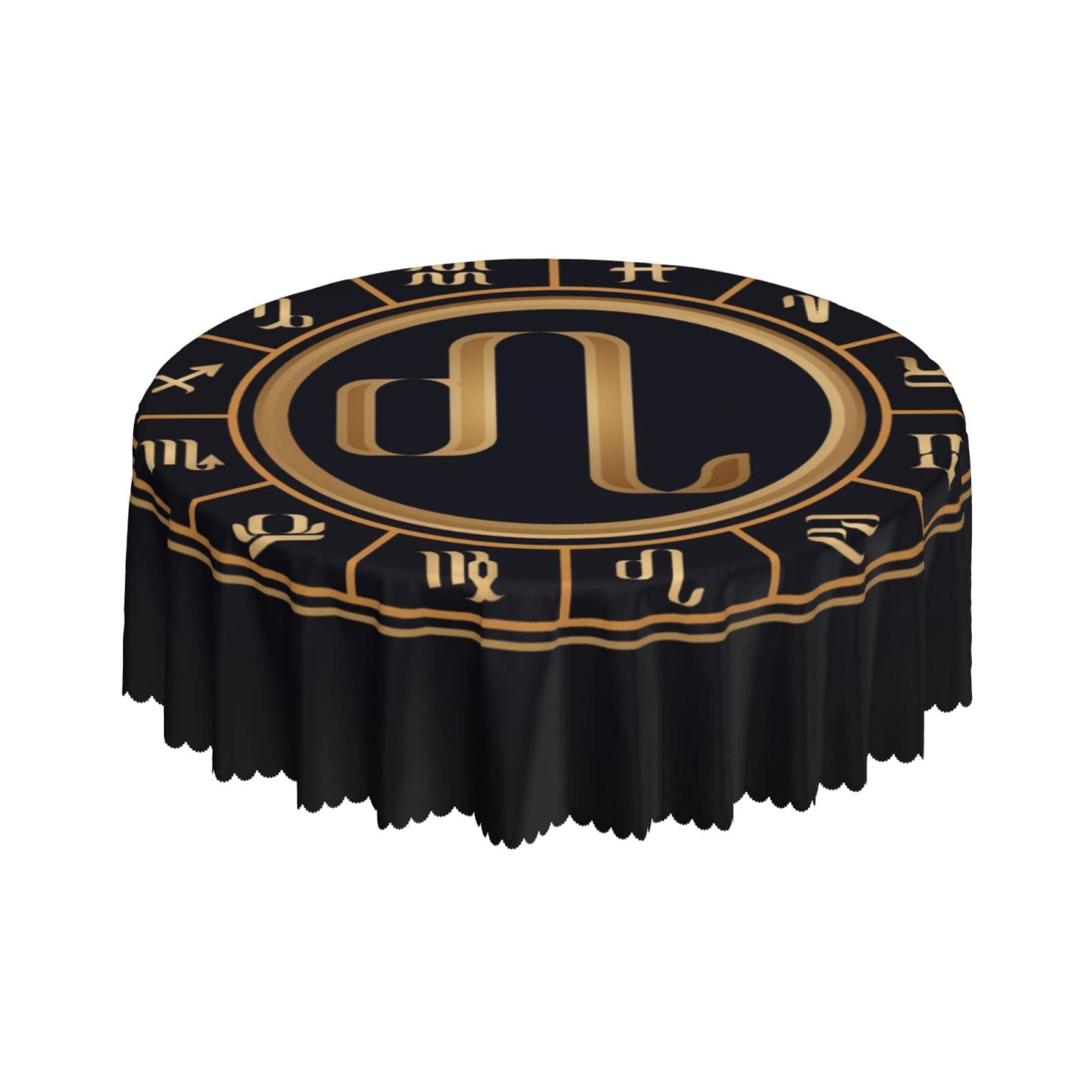 Lsjuee Leo Twelve Zodiac Symbol Black Round Tablecloth 60 Inch Printed Washable Tablecloth for Dining Party Holiday Fall Home Decorative