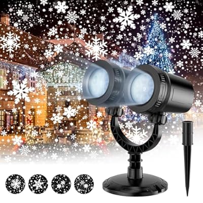 afzdby Christmas Snowflake Projector Lights Outdoor,Double Head Snowfall Led Lights Waterproof,Landscape Decorative Lighting Projection Lamp for Xmas Holiday Wedding Indoor Garden Patio