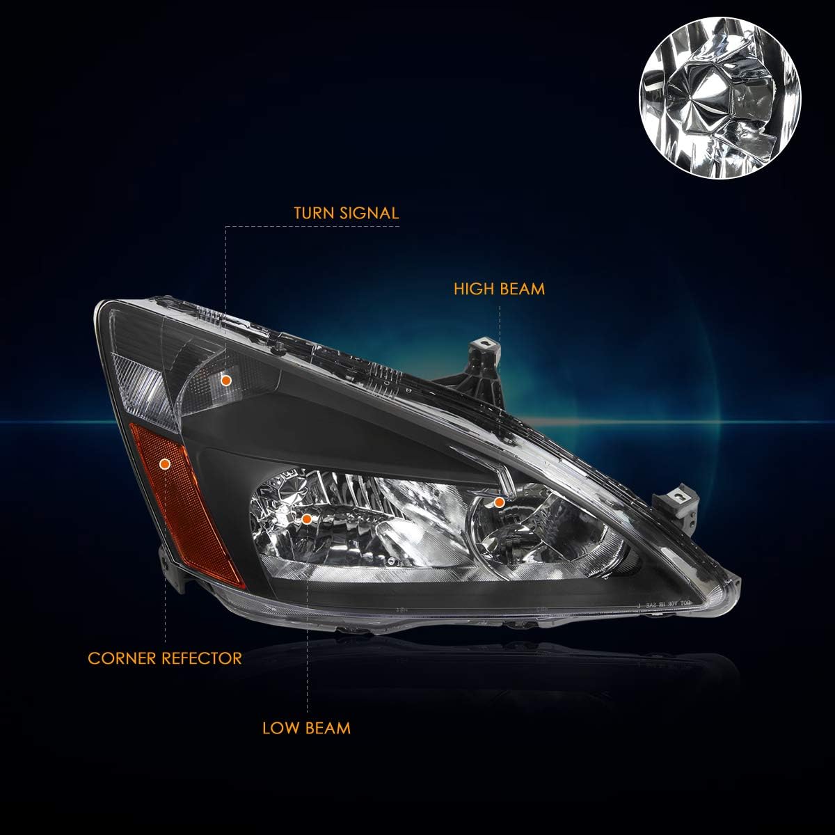 PM PERFORMOTOR PMHL-HACC-0307-OH-BA Black Housing Amber Corner Pair of Headlights Replacement Compatible with 2003-2007 Honda Accord