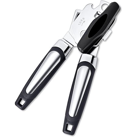 Elyum Can Opener, 3 in 1 Can Opener Manual Anti-Slip Grip Can Opener Smooth Edge, Heavy Duty Can Openers for Seniors with Arthritis, Young People, Black
