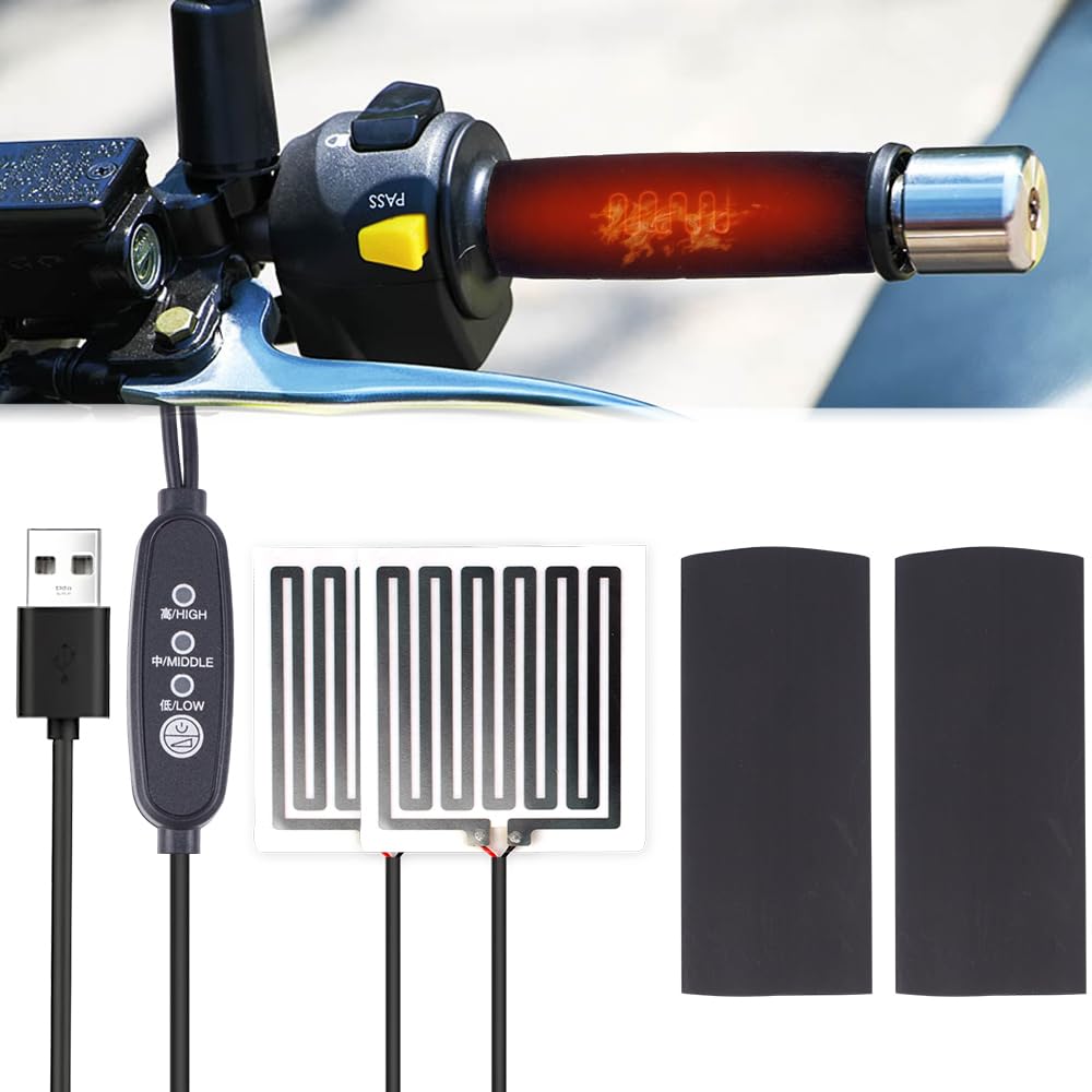 Manopole Riscaldate Moto, HOVCEH 1 Paio 5V USB Universale Manopole Riscaldate, Temperatura a Tre Livelli, Heated grips per Motociclette, Biciclette, Scooter