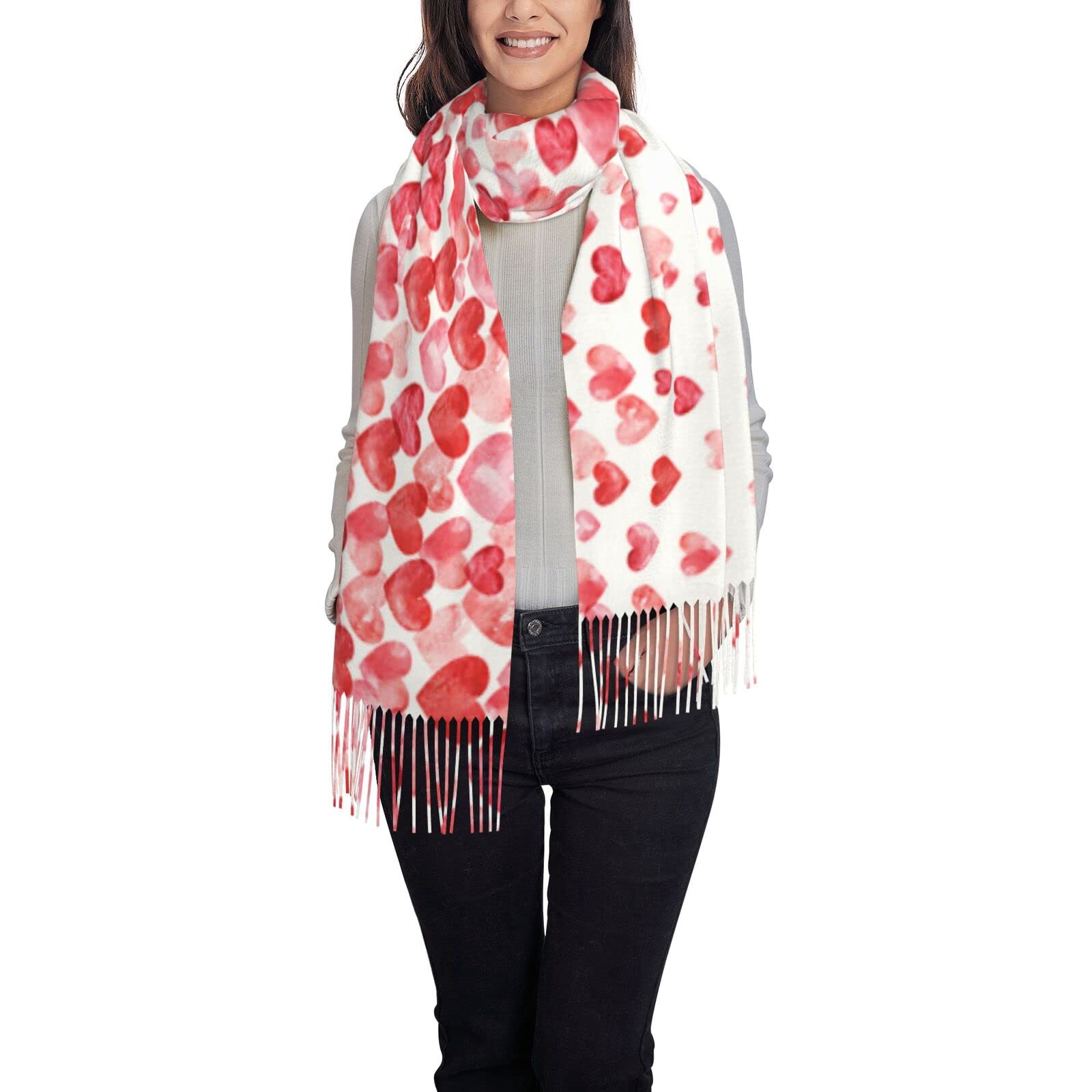 Écharpe à franges Falling Red Hearts contre le froid avec style et douceur - 8