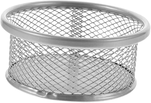 Barril de clip de papel, suministros de escritorio de oficina, carpetas de oficina, soporte de malla para lápices de metal, soportes plateados para