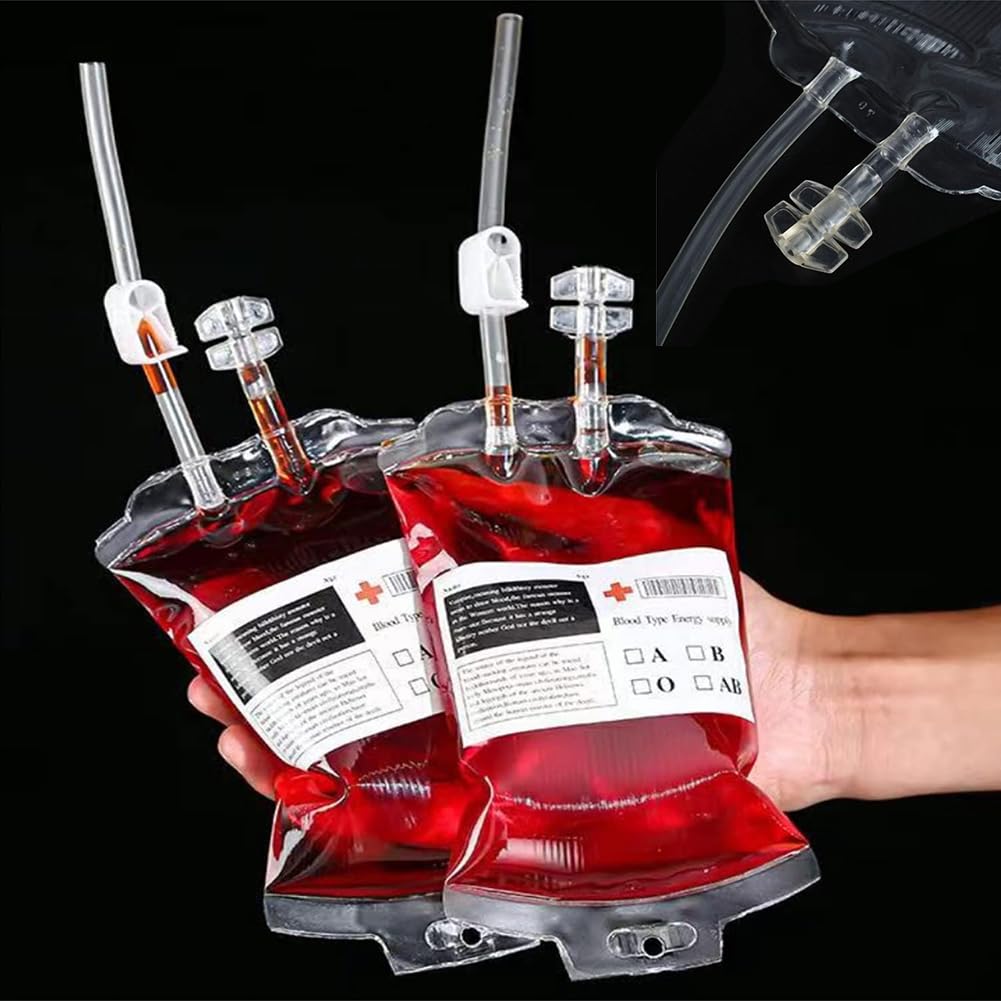Halloween Sacchetti di Sangue per Bevande, Sacca per Sangue, Sangue Contenitore per Bevande Riutilizzabile, Sacchetti per Sangue, Sacchetti per Bevande Riutilizzabile, 4 Pezzi