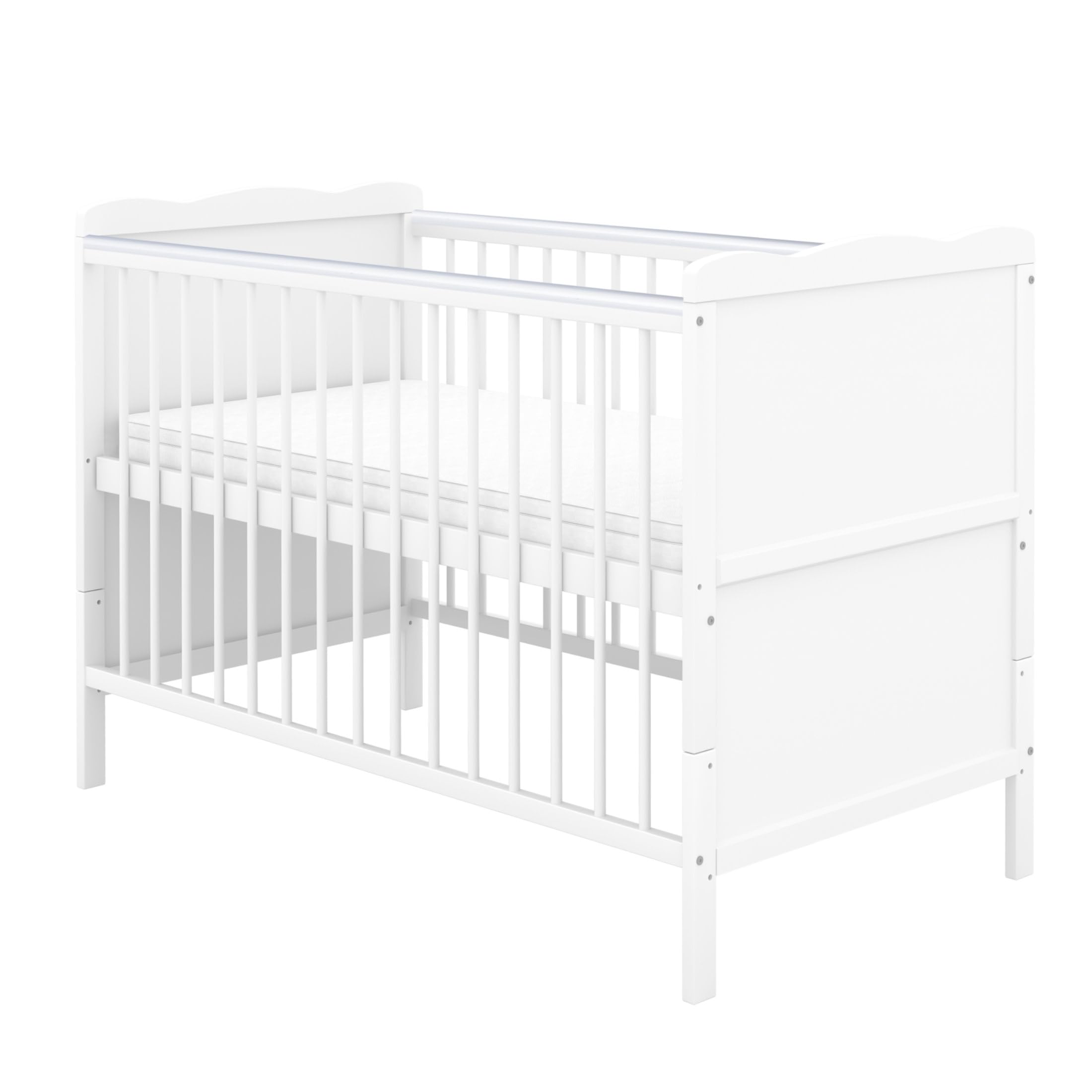 Babybett 70x140 cm weiß Kinderbett umbaubar zum Juniorbett mit Beißschienen Jack Kiefer Massivholz inkl. Teddy Kuscheltier
