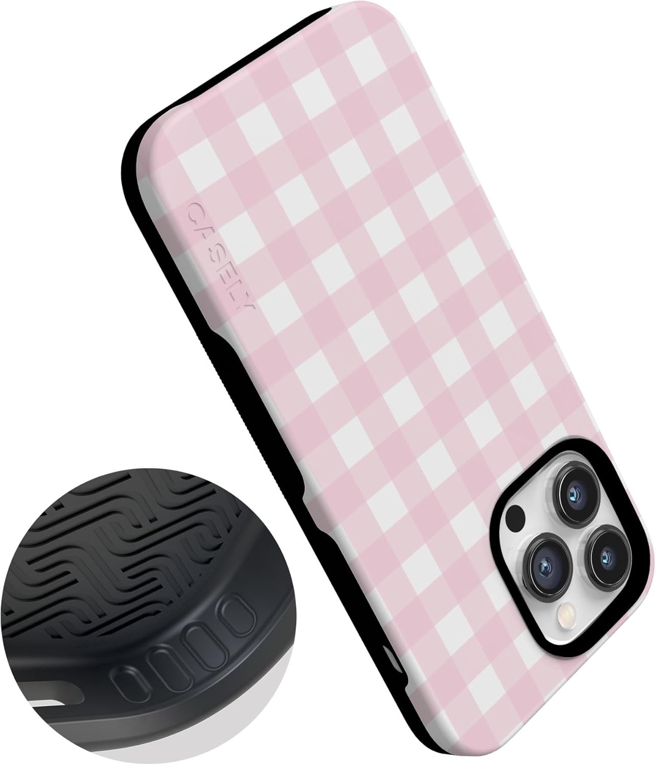Casely iPhone 14 Pro Case | Pink Plaid | Sunday Best | Bold Protective Design | Compatible with MagSafe