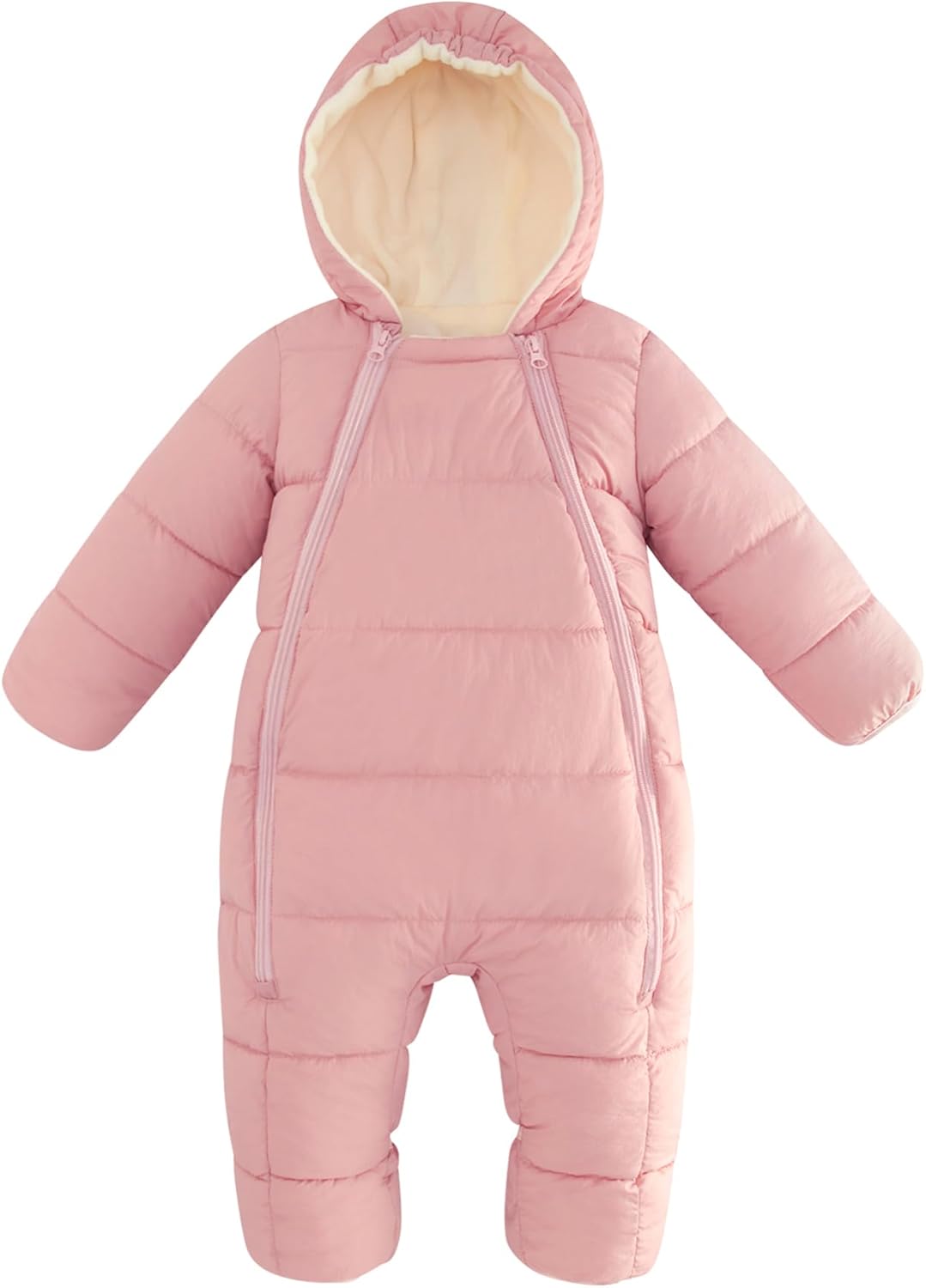 uideazone Baby Girls Boys Snowsuit Toddler Warm Hooded Snow Suit Infant Double Zipper Romper One Piece Puffer Coat 3-24M