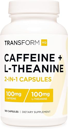 TransformHQ Cafeína y L-teanina (100 mg cada una) 180 cápsulas - Sin gluten, sin OMG