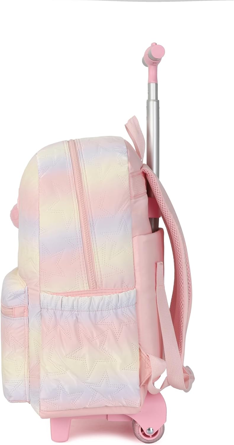 Pink Rolling school backpack for girls with Lunch Box 3pc Set(QUILTED PINK)
