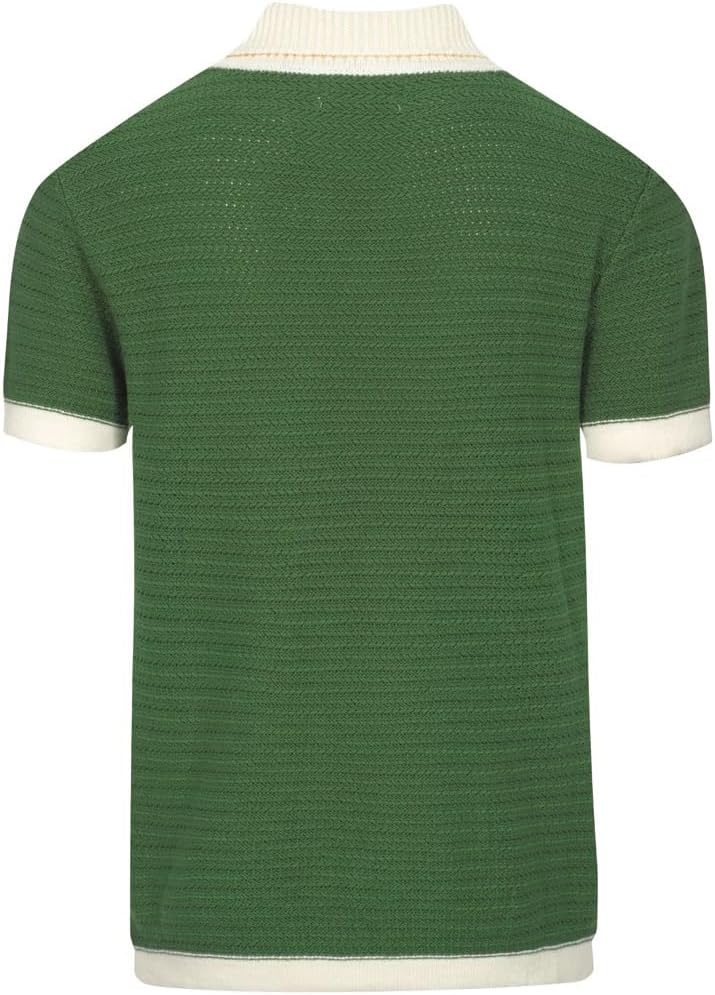 OXKNIT Mens Knit Polo Shirts Vintage Short Sleeve Golf Shirts Textured Retro Poloshirt White V-Neck