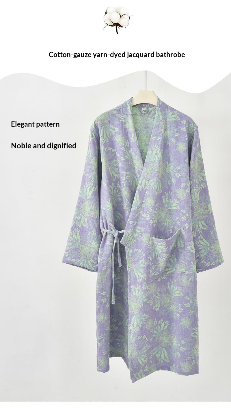 PRINCESS BRIDE Pijama de muselina suave jacquard de doble capa para mujeres y hombres, elegante bata de baño transpirable