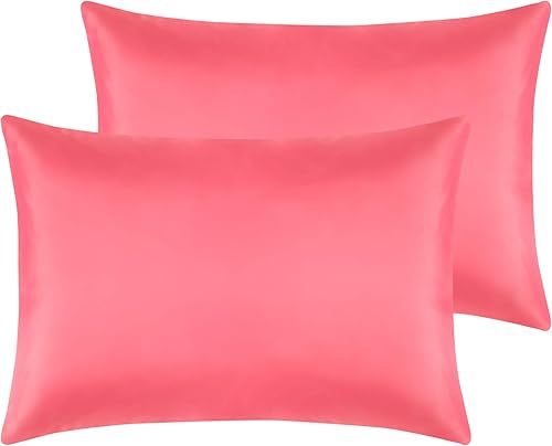 NTBAY Paquete de 2 fundas de almohada de satén con cremallera para niños pequeños, súper suaves, lujosas y sedosas, 13 x 18 pulgadas, color rosa