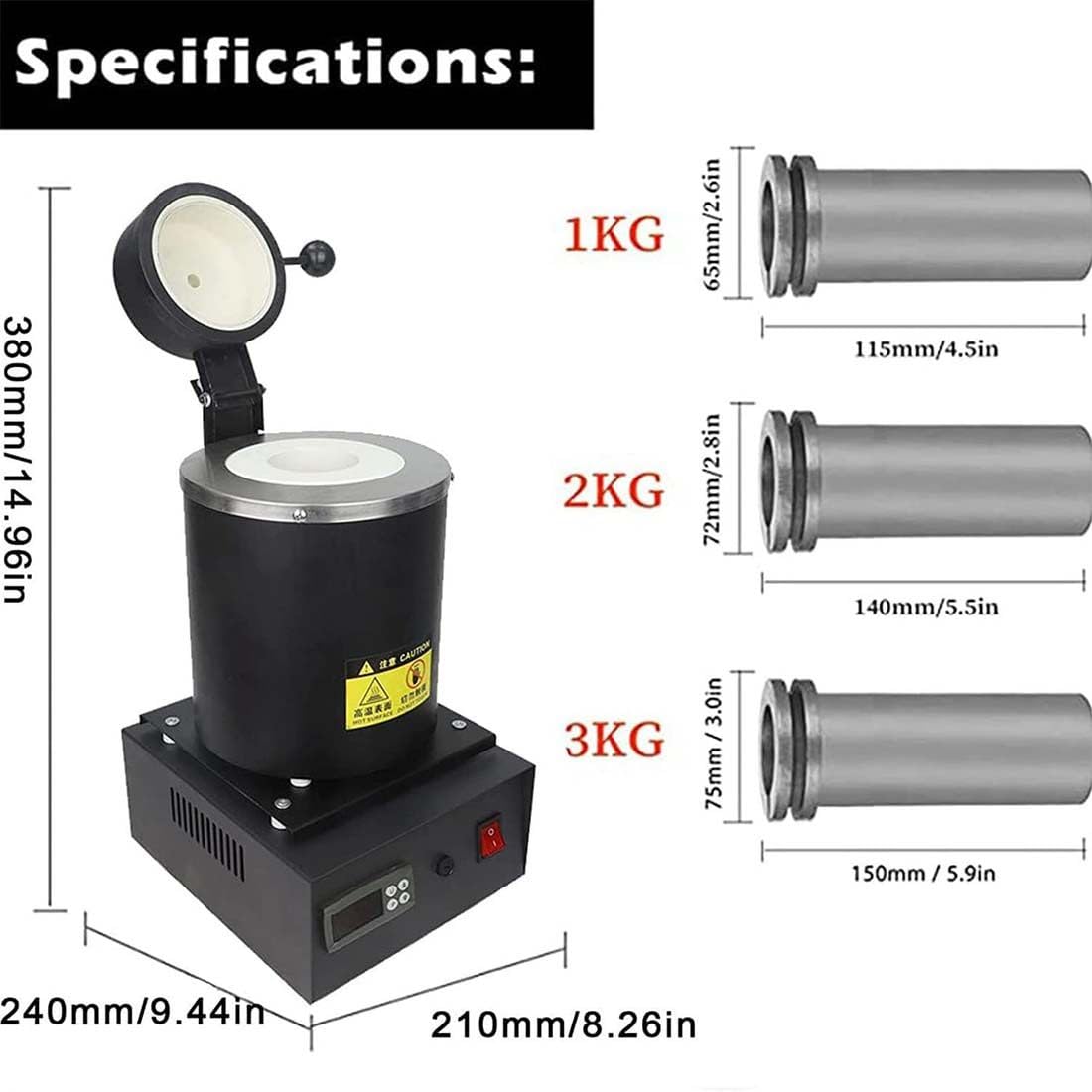 Four De Fusion électrique Automatique,Four De Fusion d'or 1150℃ / 2102℉ Machine De Four De Fusion Numérique,Four De Coulée De Raffinage pour Métaux Or Argent étain Aluminium,Black-3KG
