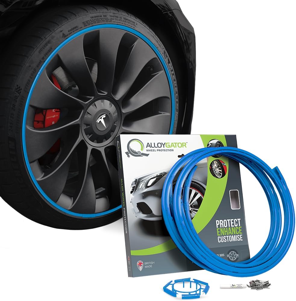 AlloyGator Sky Blue Alloy Wheel Protectors to Avoid Kerb Scratches & Scuffs – Fits Up to 19" x 4 Wheels | Fits All Cars | Adhesive Free Car Exterior Accessory | 15 Colour Options