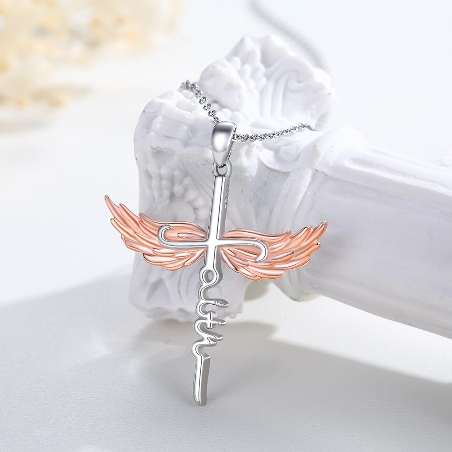 Cross Necklace Sterling Silver Faith Angel Wings Celtic Butterfly Bachelor Cap Necklace Cross Pendant Religious Jewish Christian Jewelry Gifts for Women Mother's Day