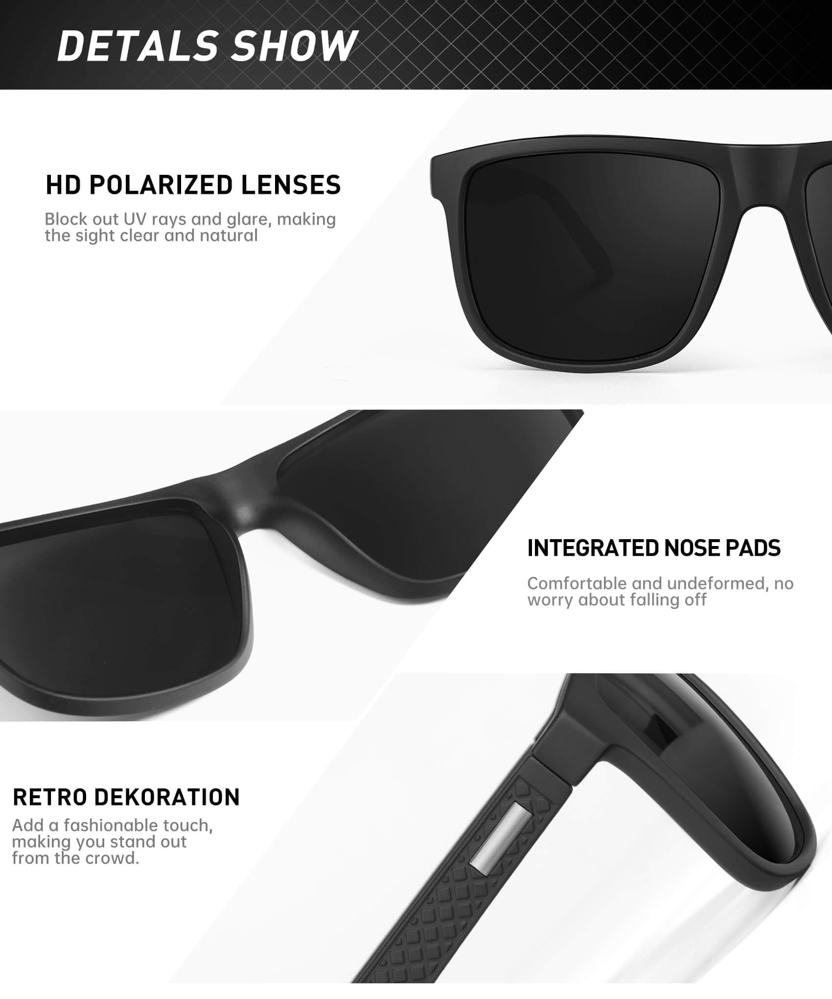 HENGOSEN Polarisierte Sonnenbrille für Herren, Sport: polarisierte Sonnenbrille, Laufen, Angeln, Fahren, Sonnenbrille mit UV-Schutz, 3 Stück