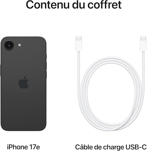 Apple iPhone 17e 256 Go : Écran Super Retina XDR 6,1 Pouces, Puce A19, Autonomie d’Une journée, Caméra Fusion 48 MP ; Noir - 6