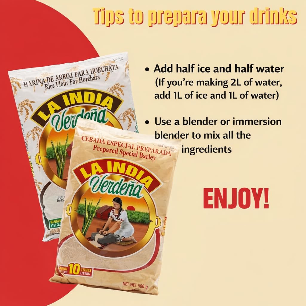 La India Verdeña Traditional Rice Flour For Horchata Drink Mix – Box of 24 Bags, 500 g Each, Horchata | 100% Natural Mexican Rice Beverage Powder | No Preservatives, No Colorants, No Artificial Flavors | Ready to Prepare, Makes up to 10 L per Bag
