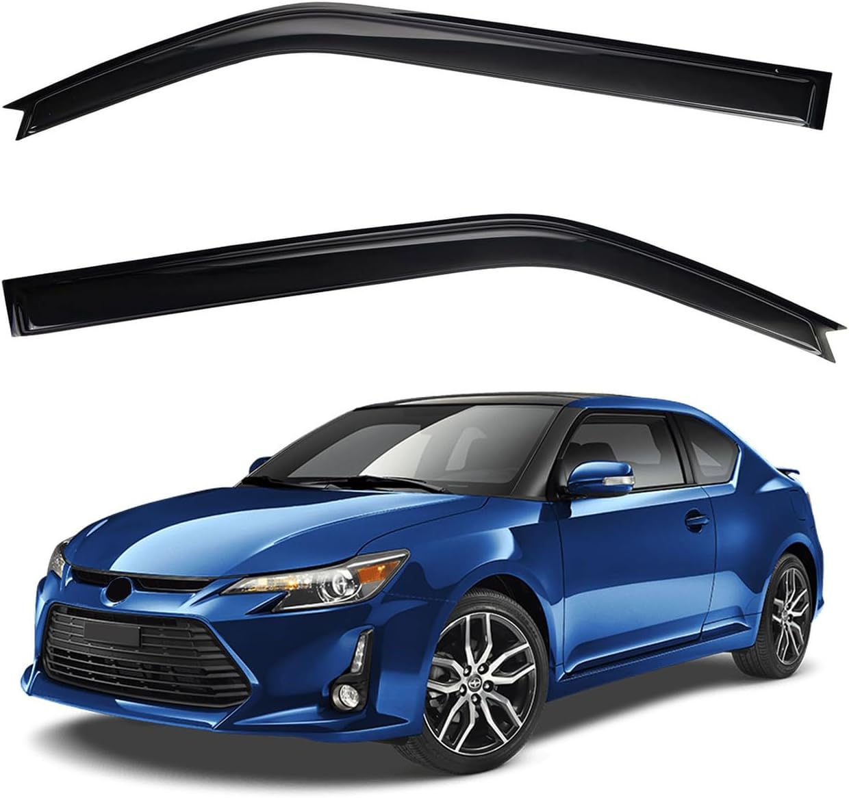 2pcs Smoke Tint Sun Rain Guard Vent Window Visors Compatible with 2011-2016 Scion tC, Outside Mount Tape On Style Acrylic Set of 2 Front