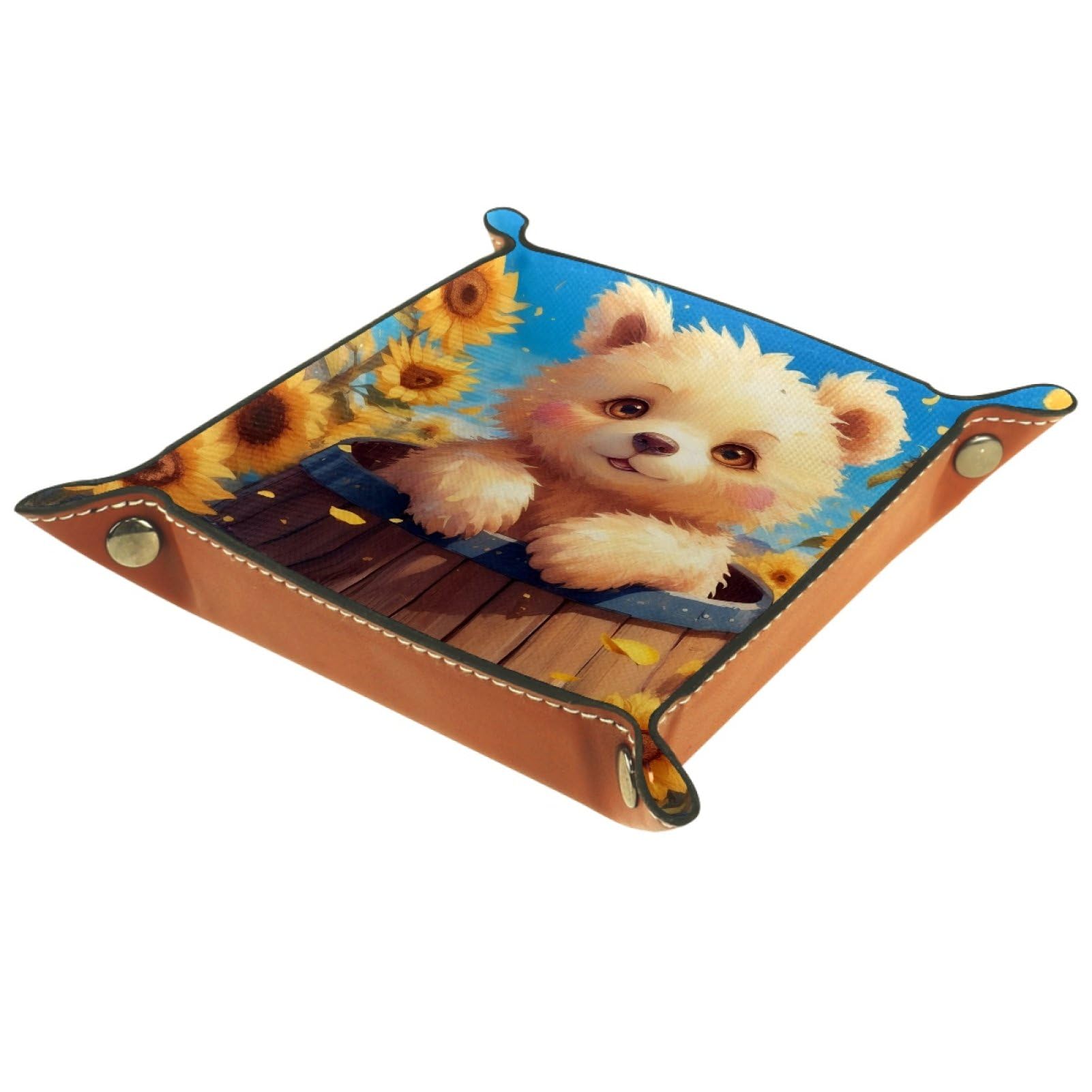 Little Bear Sunflower Portable Folding Dice Rolling Tray, Microfiber Leather Dice Holder for Dice Games Like RPG, DND and Other Table Games, 20.5 Γ 20.5 cm