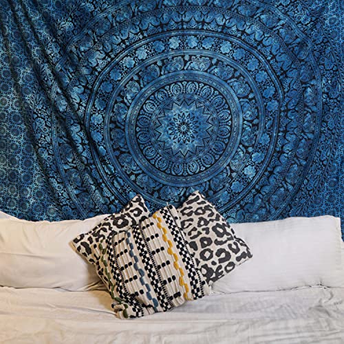Craft Trade Mandala Blau Wandteppich Indische Wandtuch Tapestry Wandbehang Boho Wandteppiche für Heimdeko Wohnzimmer & Schlafzimmer - 228 x 274 cm