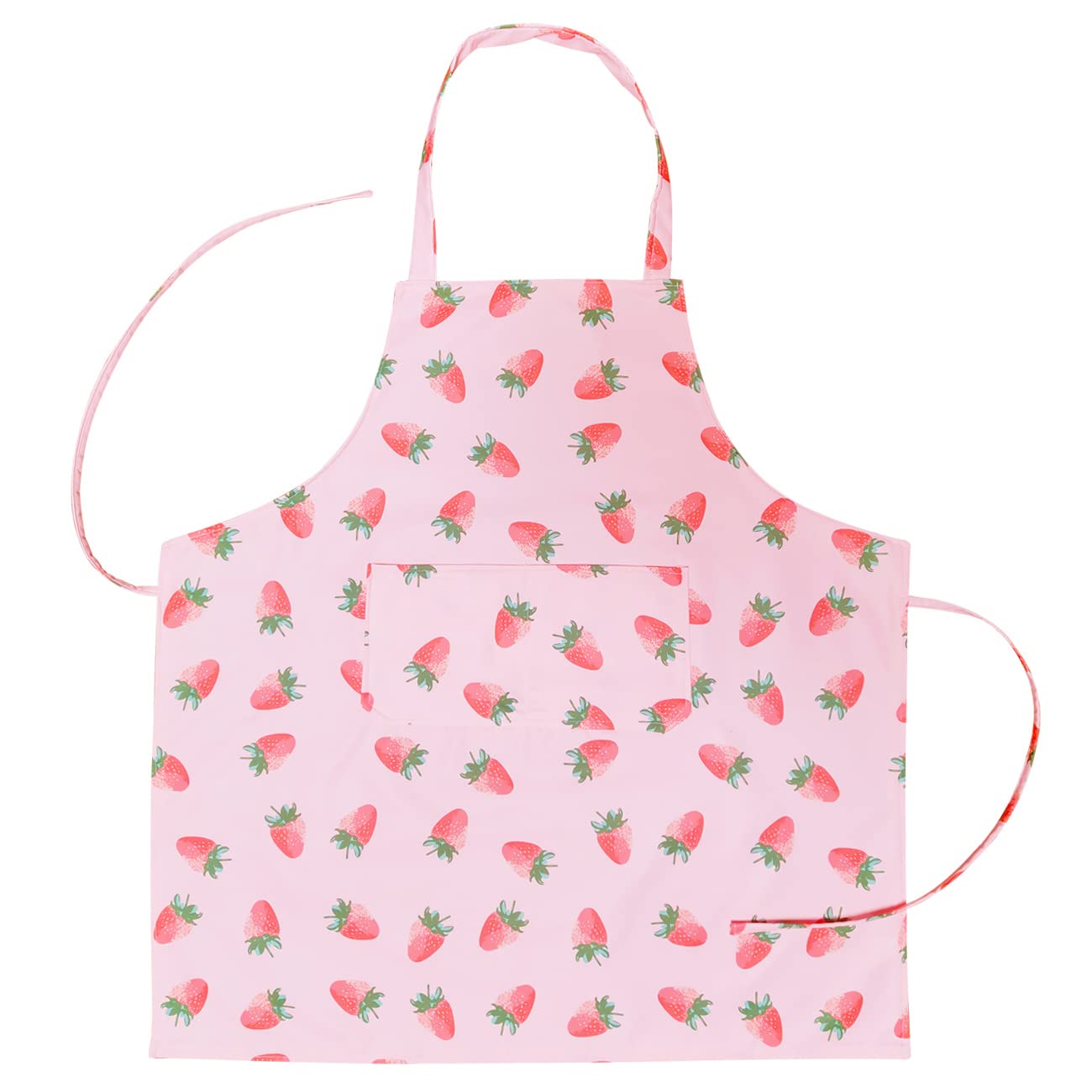 Cute Bib Apron with 2 Pockets Plus Size Waterproof Strawberry Print Gardening Cooking Kitchen Apron Women Pinafore (Strawberry)
