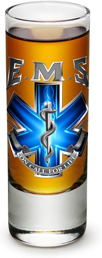 EMT Paramedic EMS Emergency Medical Services -On Call For Life -Shot Glass Shooter Heavy Base Tall 2 Ounce - Set of 4Mini Small Glass - For Liquor - Whiskey, Tequila, Vodka, Spirtis, Beverages